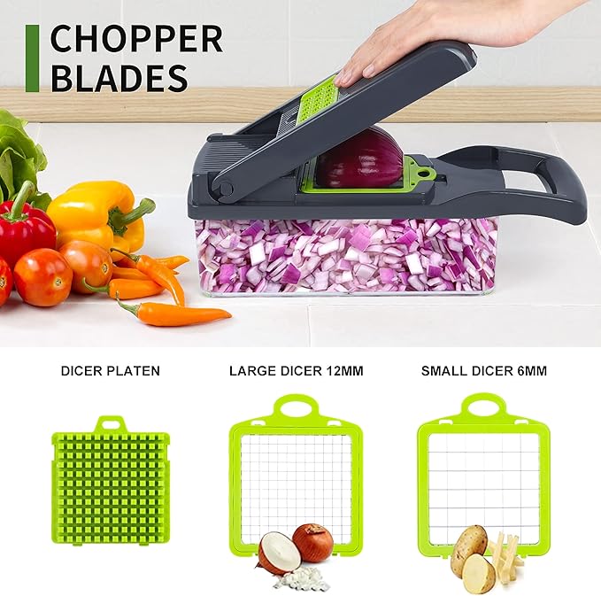 Vegetable Chopper, Onion Chopper, Mandolin Slicer,Pro 10 in 1professional food Choppermultifunctional Vegetable Chopper and Slicer, Dicing Machine, AdjustableVegetable Cutter With Container