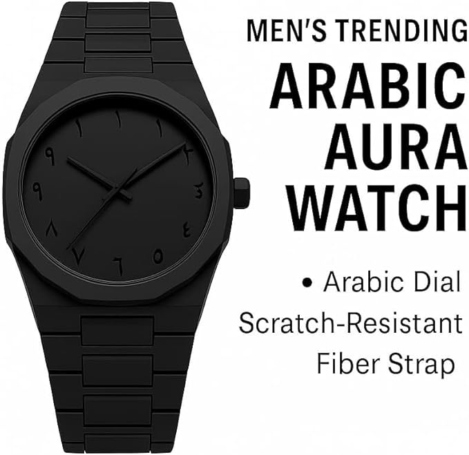 Aura Men's Matte Black Watch with Arabic Numerals – Minimalist Analog Design
