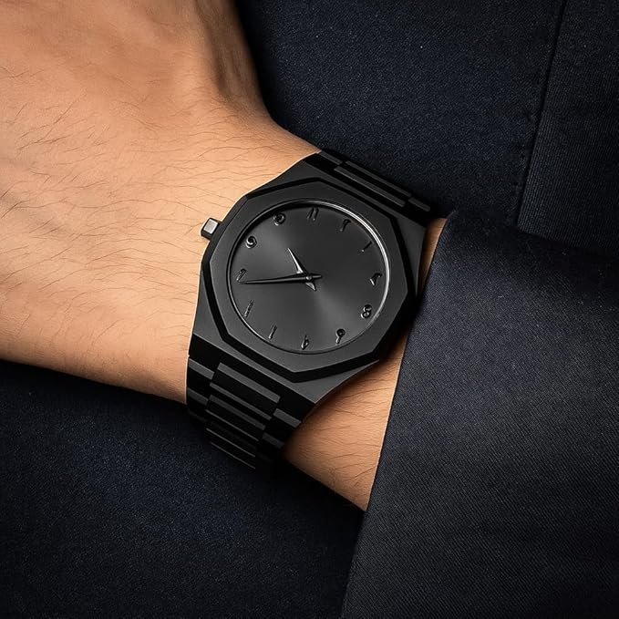 Aura Men's Matte Black Watch with Arabic Numerals – Minimalist Analog Design